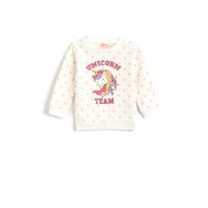 Koton 0D1 Kız Bebek Ekru Desenli Unicorn Baskılı Pamuklu Sweatshirt