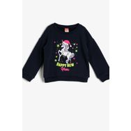 Koton 0KMG17144AK Lacivert Yazılı Baskılı Kız Çocuk Sweatshirt