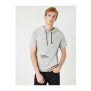 Koton 1KAM12425NK Gri Kısa Kollu Kapüşonlu Yazılı Baskılı Kanguru Cepli Erkek Sweatshirt