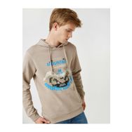 Koton 1KAM71813LK Gri Pamuklu Kapüşonlu Baskılı Uzun Kollu Erkek Sweatshirt