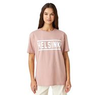 Koton 250 Kadın Kısa Kollu Bisiklet Yaka Baskılı Pembe T-shirt