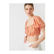 Koton 2SAK60189EW Crop Bluz Kare Yaka Balon Kollu