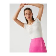 Koton 2SAL10181IK Basic Büzgülü V Yaka Fitilli Kısa Kollu T-shirt