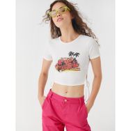 Koton 2SAL10847IK010 Ekru Kadın Crop T-Shirt