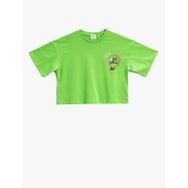 Koton 2SKG10557AK Yeşil Grafiti Baskılı Crop Kız Çocuk T-shirt