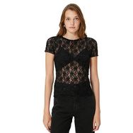 Koton 3SAK50521EK Siyah Dantel Detaylı Kadın T-shirt