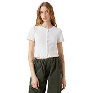 Koton 3SAL10115IK010 Ekru Kadın Crop T-Shirt