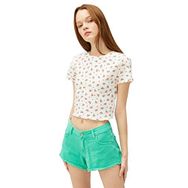 Koton 3SAL10257IK0D1 Ekru Kadın Crop T-Shirt