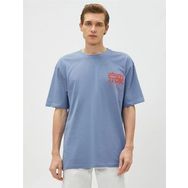 Koton 3SAM10046HK 655 Mavi Erkek Pamuk Jersey T-Shirt