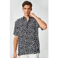 Koton 3SAM60149HW 9D9 Siyah Desenli Viskoz Woven Tops Erkek Gömlek