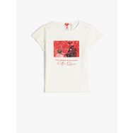 Koton 3SKG10197AK 010 Ekru Kız Çocuk Pamuk Jersey Kısa Kollu T-Shirt
