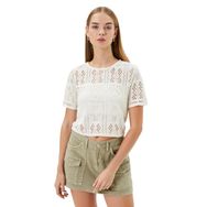 Koton 4SAL10008IK Ekru Ajurlu Crop Kadın T-shirt