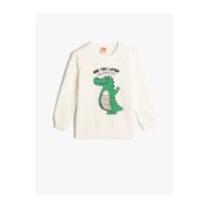 Koton 4SMB10045TK Ekru Dinozor Baskılı Erkek Bebek Sweatshirt