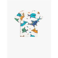 Koton 4SMB10158TK 0D1 Ekru Desenli Jersey Kısa Kollu Erkek Bebek T-shirt