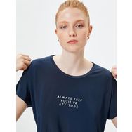 Koton 4WAK10017NK Lacivert Baskılı Oversize Kadın T-shirt
