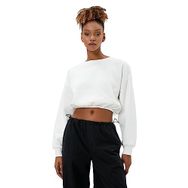 Koton 4WAL10107IK Bisiklet Yaka Beli Ribanalı Uzun Kollu Ekru Kadın Sweatshirt