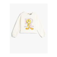 Koton 4WKG10666AK Tweety Baskılı Ekru Kız Çocuk Sweatshirt