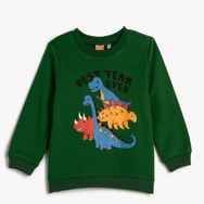 Koton 4WMB10063TK Yeşil Dinozor Baskılı Erkek Bebek Sweatshirt