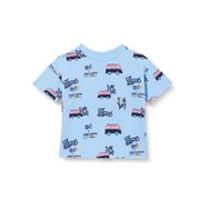 Koton 640 Erkek Bebek Mavi Yuvarlak Yaka Kısa Kollu Araba Baskılı T-shirt
