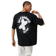 Koton 999 Erkek Siyah Basic Oversize Slogan Baskılı Bisiklet Yaka T-shirt