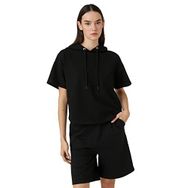 Koton 999 Kadın Siyah Kapüşonlu Kısa Kollu Relax Fit Sweatshirt
