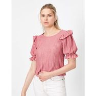Koton 9YAK13921EK710 Bisiklet Yaka Kısa Kollu Fırfır Detaylı Kadın T-Shirt