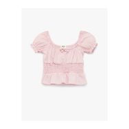 Koton Fiyonklu Pötikare Desenli Pembe Kız Çocuk Bluz 6SKG60103AW