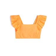 Koton Kız Çocuk Keten Crop Bluz Kelebek Kollu Kare Yaka, Turuncu (208), 9/10 Yaş