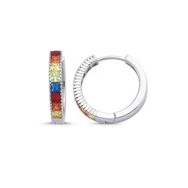 Kovac 925 Ayar 19 mm Baget Halka Model Renkli Zirkon Taşlı Kadın Gümüş Küpe