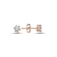 Kovac 925 Ayar 4.5 mm Yuvarlak Tektaş Model Rose Kaplama Zirkon Taşlı Kadın Gümüş Küpe
