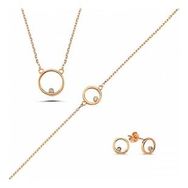 Kovac 925 Ayar Çember Model Rose Kaplama Zirkon Taşlı Kadın Gümüş Set