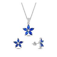Kovac 925 Ayar Çiçek Model Safir Taşlı Kadın Gümüş Set