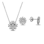 Kovac 925 Ayar Çiçek Model Zirkon Taşlı Kadın Gümüş Set