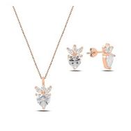 Kovac 925 Ayar Çilek&Kalp Model Rose Kaplama Zirkon Taşlı Kadın Gümüş Set