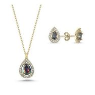 Kovac 925 Ayar Damla Model Altın Kaplama Mistik Topaz Taşlı Kadın Gümüş Set