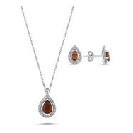 Kovac 925 Ayar Damla Model Garnet Taşlı Kadın Gümüş Set