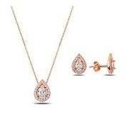 Kovac 925 Ayar Damla Model Rose Altın Kaplama Zirkon Taşlı Kadın Gümüş Set