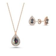 Kovac 925 Ayar Damla Model Rose Kaplama Mistik Topaz Taşlı Kadın Gümüş Set