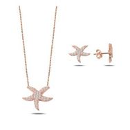 Kovac 925 Ayar Denizyıldızı Model Rose Kaplama Zirkon Taşlı Kadın Gümüş Set