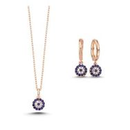Kovac 925 Ayar Göz Model Rose Kaplama Zirkon Taşlı Kadın Gümüş Set