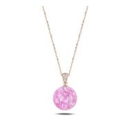 Kovac 925 Ayar Gümüş Pembe Küre Model Rose Kaplama Zirkon Taşlı Kadın Kolye