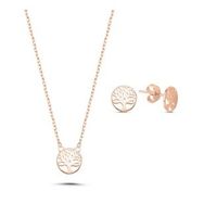 Kovac 925 Ayar Hayat Ağacı Model Rose Kaplama Zirkon Taşlı Kadın Gümüş Set