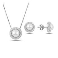 Kovac 925 Ayar İnci&Zirkon Taşlı Rodyum Kaplama Kadın Gümüş Set