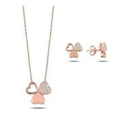 Kovac 925 Ayar Kalpli Yonca Model Rose Kaplama Zirkon Taşlı Kadın Gümüş Set