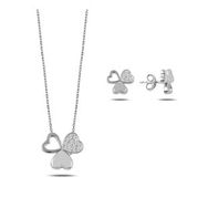 Kovac 925 Ayar Kalpli Yonca Model Zirkon Taşlı Kadın Gümüş Set