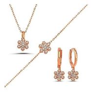 Kovac 925 Ayar Kar Tanesi Model Rose Kaplama Zirkon Taşlı Kadın Gümüş Set