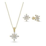 Kovac 925 Ayar Lotus Çiçeği Model Altın Kaplama Zirkon Taşlı Kadın Gümüş Set