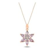 Kovac 925 Ayar Lotus Çiçeği Model Rose Kaplama Pembe Zirkon Taşlı Kadın Gümüş Kolye