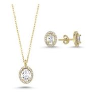 Kovac 925 Ayar Oval Model Altın Kaplama Zirkon Taşlı Kadın Gümüş Set