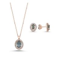 Kovac 925 Ayar Oval Tektaş Model Rose Kaplama Sultanit Taşlı Kadın Gümüş Set